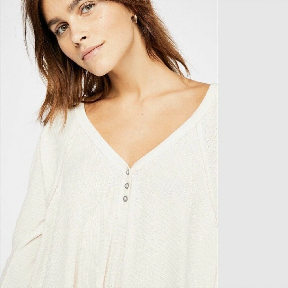 Free People White Long Sleeve Henley Top - Picture 4 of 11
